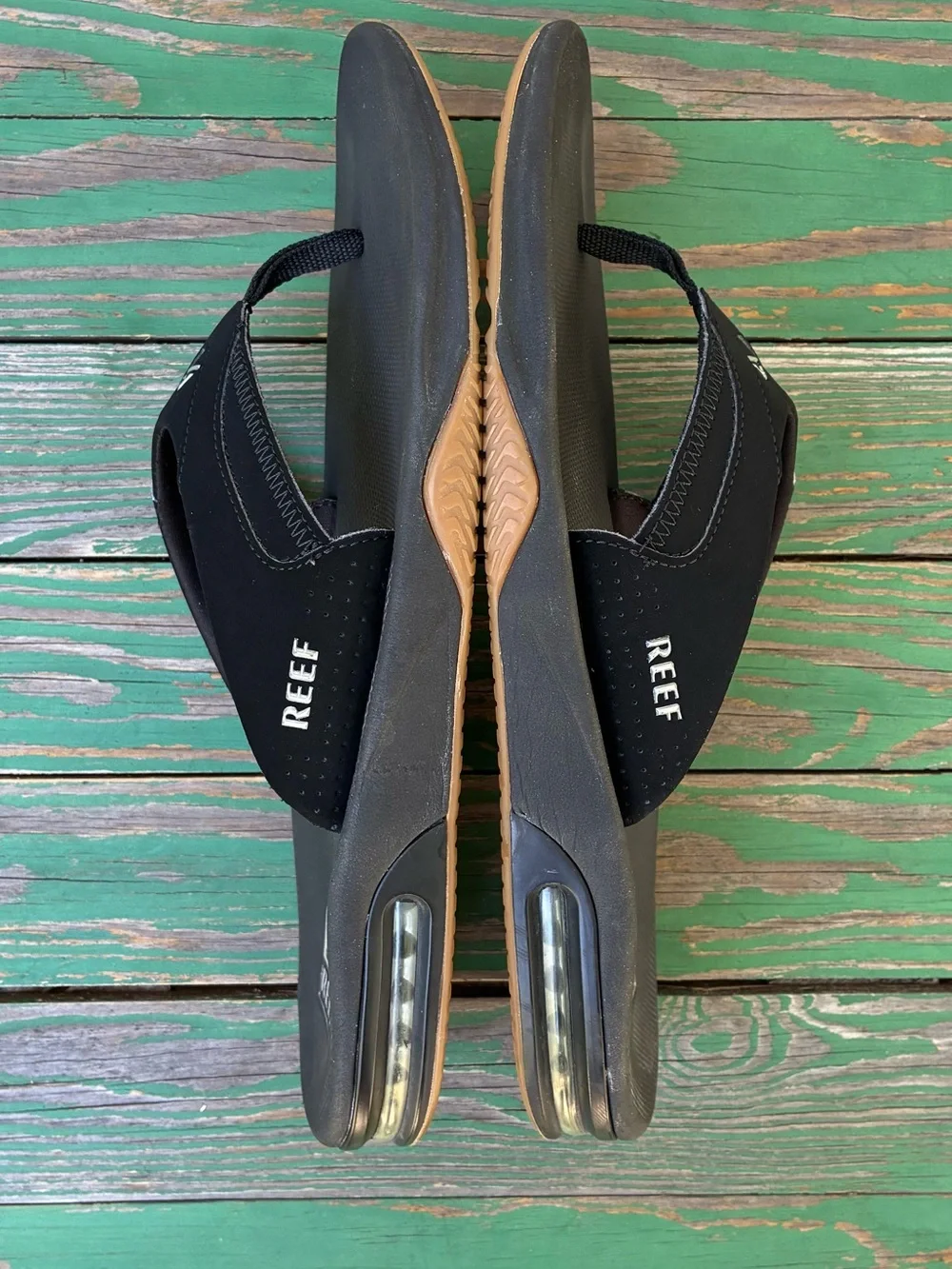 Reef Mens Sz 12 Fanning Bottle Opener Sole Black Flip Flops Thong Sandals